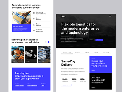 Delivery service company landing page branding courier delivery design designthinking interface logistics minimal parcel service solution technology trendy ui uidesign uiu ux