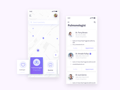 Interface design for doctor appointment app application appointment clinic design doctor experiencedesign health ios medical minimal search specialist trendy ui user ux