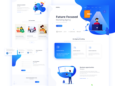 Digital Marketing Agency landing page adobexd agency branding design digital dribbble gradient homepage illustration marketing minimal trend2019 typography ui uidesign vector web websitedesign