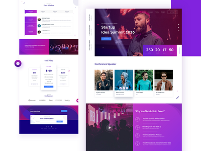 Conference Home Page adobexd conference dark design designthinking event freebies gradient homepage interface landing schedule startup summit ticket typography ui ux vector web