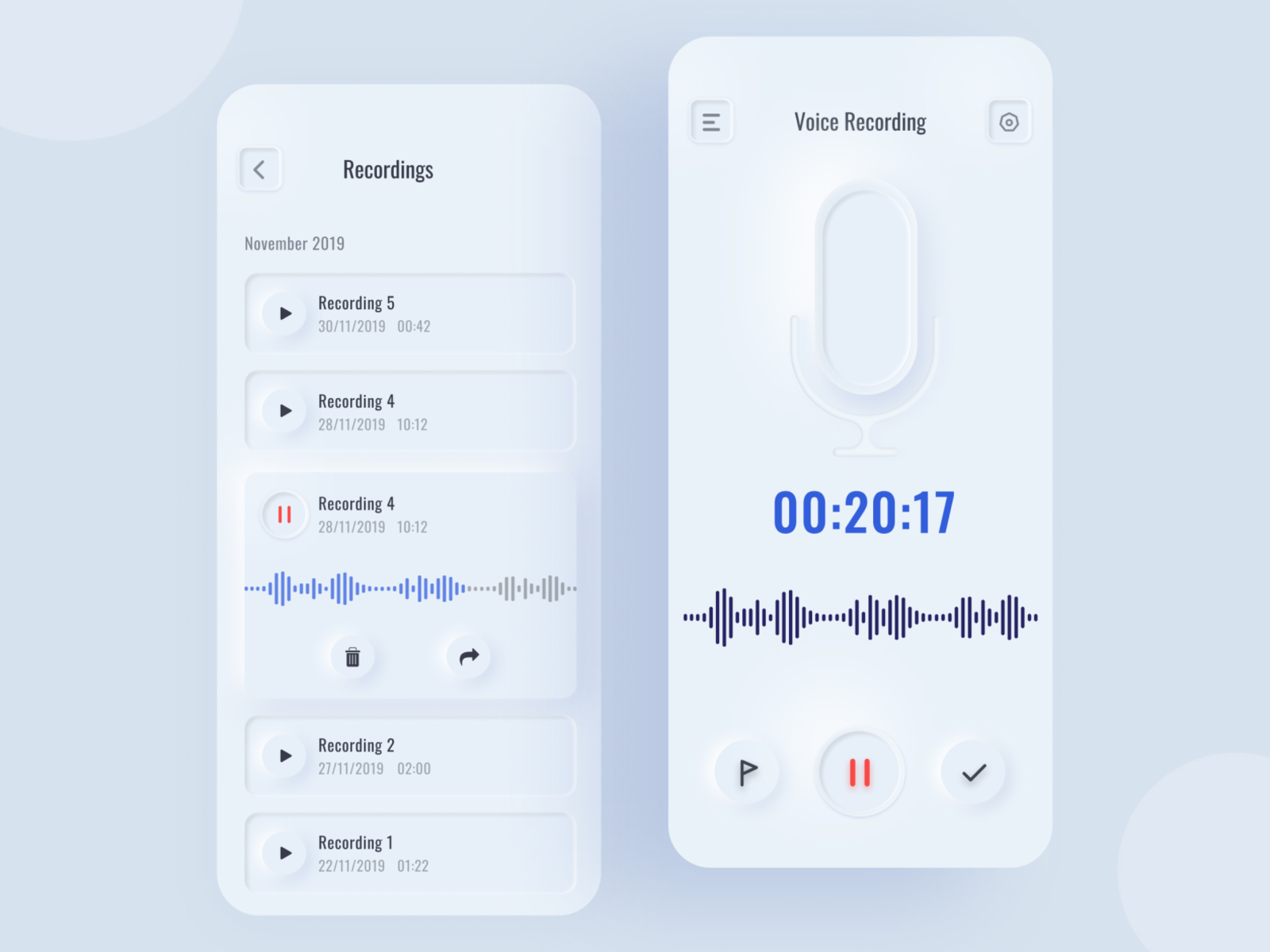 Voice interfaces. Voice Recorder UI app. Recording UI. Dizayn for Voice dialing. Nothing Phone like Design Voice Recorder.
