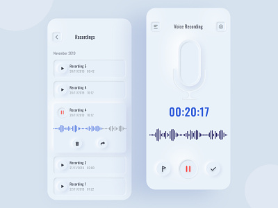 Voice Recorder Interface app application card design design effect figma figmadesign interface microphone minimal rebound record shadow trendy ui uidesign ux voice call