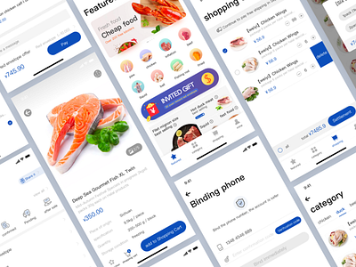 E-commerce app blue e commerce seafood ui 蓝色 设计