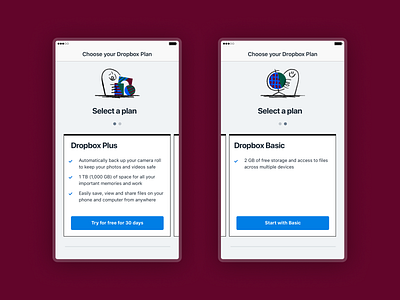 Dropbox mobile plan selection