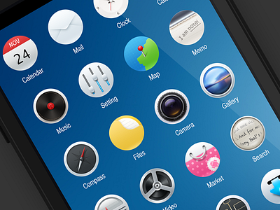 Round icons calendar camera clock icon mail map market music search setting theme video
