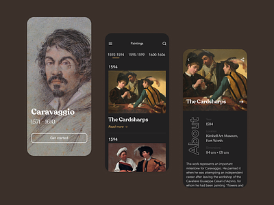 Caravaggio mobile app art artist caravaggio cardsharps mobile app museum paintings ui
