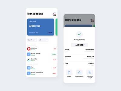 Finance mobile app - transaction screens