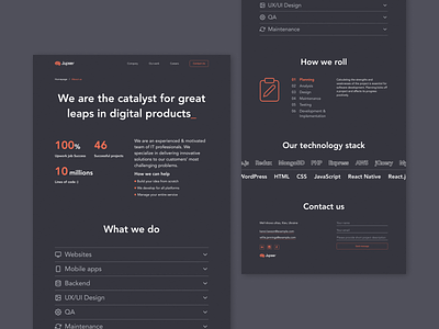 About Us - IT company website about us dark it company landing page red statistics ui ux website