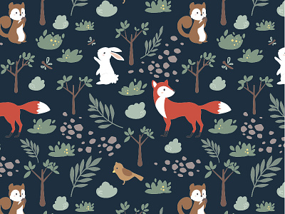 Into the forest animals digital art forest illustration nature pattern