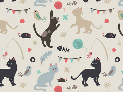 Hi Cats! animal cats digital art illustration pattern pattern design