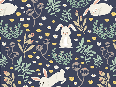 Le Rabbit bunnies cute illustration nature pattern surface design