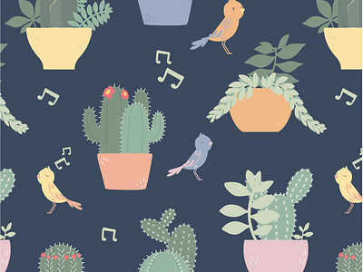 Cactus Song bird cactus illustration nature pattern succulents surface design