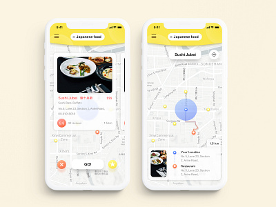 #029 - Food Map animation bubble daily ui food food map interface lunch map mobile principle radar search ui ui challange yellow