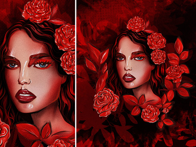 Digital Portrait Lady with Red rose