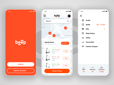 Beep "semi-docked" electric scooter app.