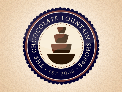 The Chocolate Fountain Shoppe Logo Concept - Colour chocolate classic fountain illustrator seal sticker vector