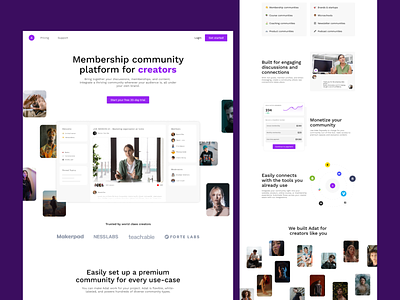 ADAT - Home Page Design branding community creators design interface members membership minimal platform product purple service startup support ui ui ux ux web website