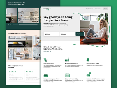 'homme' - Landing Page Design Concept apartments branding design features finder flat gallery green home finder house minimal reviews search service subscribe subscription-based ui web website