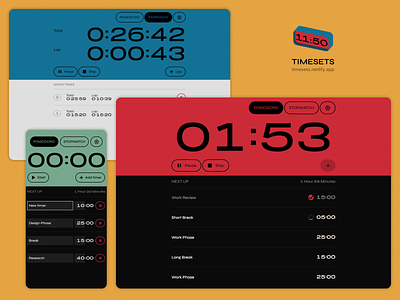 Timesets - WebApp Design app clock colorful customization design flat manager minimal pomodoro stopwatch task themes time management timer ui ui ux ux web website