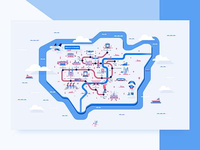 Shanghai Small Map 😊 blue character illustration