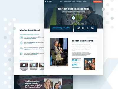 Exceed Event blue conference event icons landing orange sales tabs website