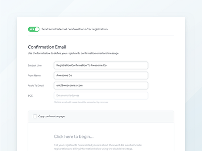 Toggle on that email blue confirmation email field form toggle