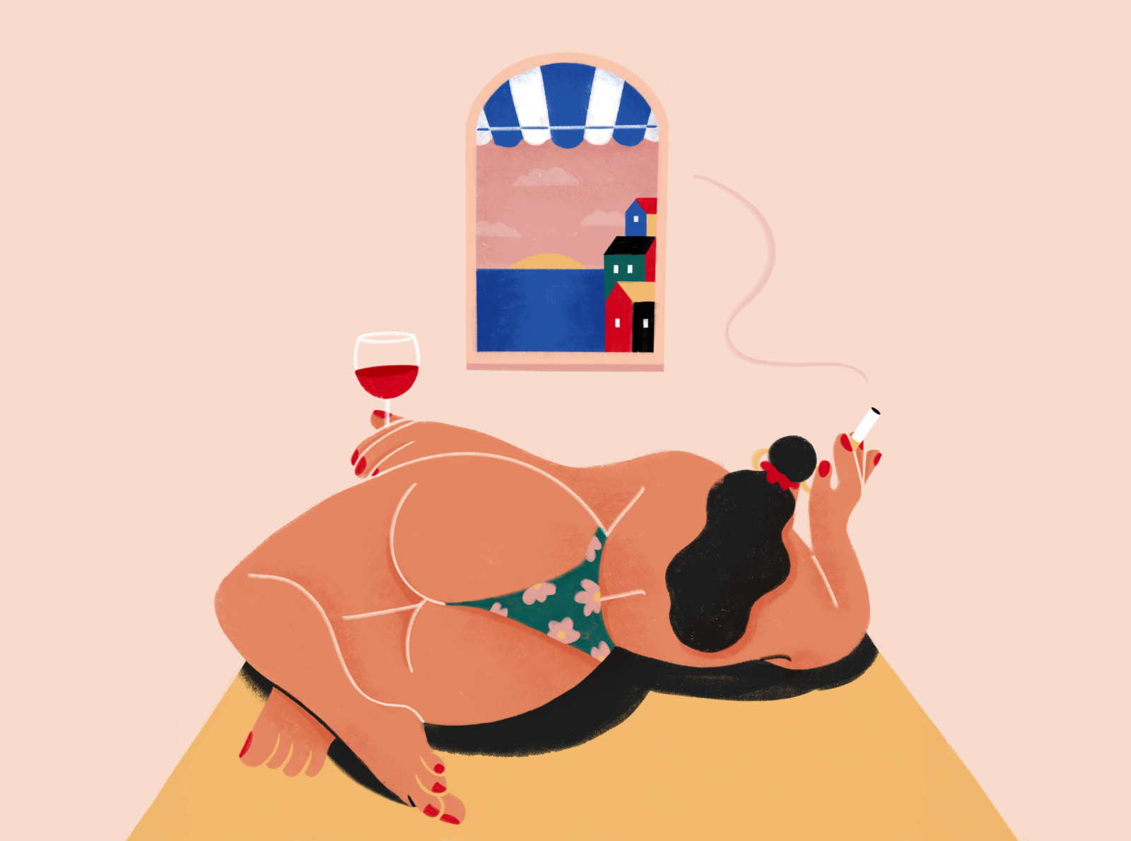 La Dolce Vita character holidays houses illustration italy ocean procreate relaxation smoking sunset wine