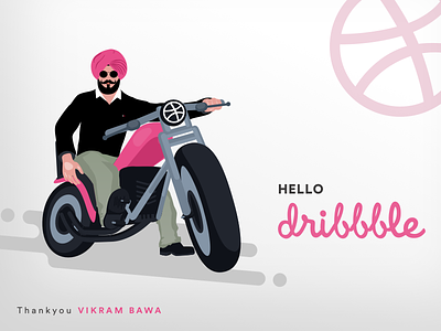 Hello Dribbble ball bike design dribbble firstshot hello illustration invitation sardar singh thankyou turban