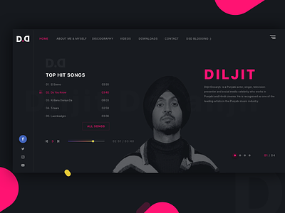 Music Website Concept - Diljit Dosanjh black clean design diljit flat music player site theme typography ui web