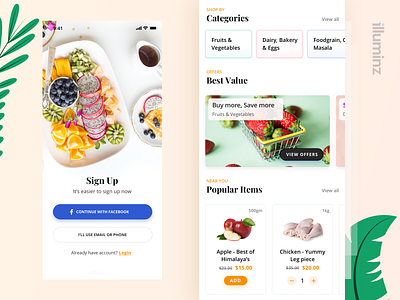 Grocery Shopping App Concept app app design application book card clean color concept delivery design food delivery grocery ios minimal mobile order typography ui uiux ux