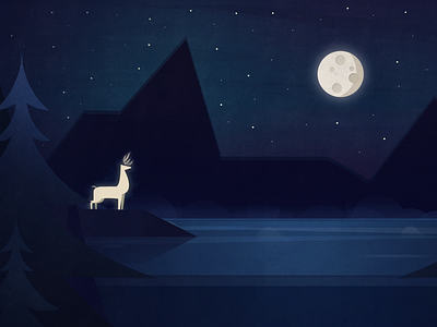 Moonlight Run blue dark deer illistration illustraor lake moon moonlight night stars