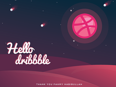 Hello Dribbble debut dribbble illustration moon space thank you