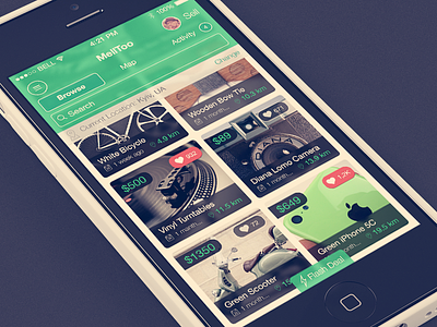 MellToo (iPhone, iOS 7) 7 app application browse designer flat grid ios iphone mobile ui ux