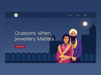 Jewelry Blog Landing Page blog character couple design illustration india indian landing page moon