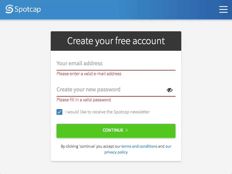 Password validation process signup ui ux