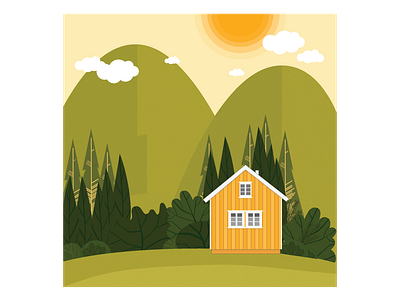 Cute summer mountain landscape illustration vector