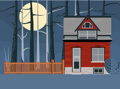House in a haunted forest illustration vector