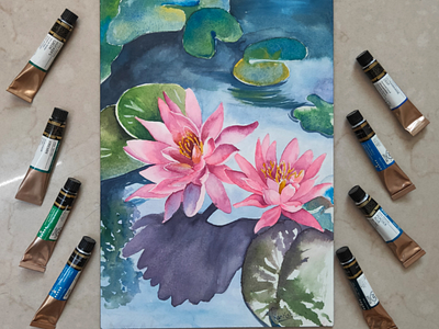 Lotus watercolor flower painting sale