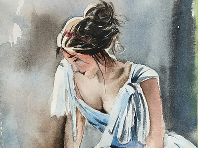 Lady in thoughts watercolor illustration