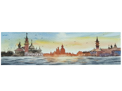 The Rising Palace watercolor painting seashore
