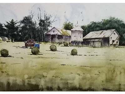 Countryside illustration paint watercolor