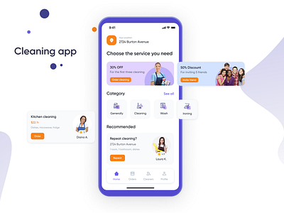 Hop-Hops | Cleaning Service app apartment app clean cleaning clear home ios laundry mobile mobile app order purple service ui ux