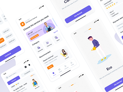 Hop-Hops | Cleaning Service Kit apartment app clean cleaning clear ios laundry mobile mobile app order purple service ui ux