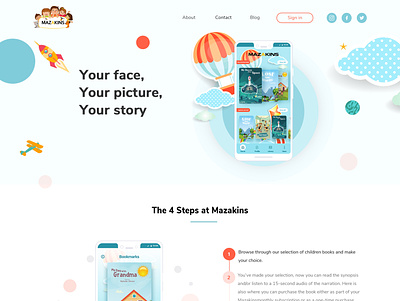 Mazakins - Online kids books app animation branding creative design education flat illustration kids typography ui uiux