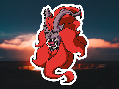 Fiery Teostra cartoon cat dragon fantasy illustration monster sticker wyvern