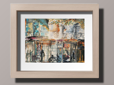 LIFE GOES ON IN CHARBAGH STREET daily life debut debuts dribbleinvite esfahan first dribbble shot flat illustration illustration art ink art iran life old paintings watercolor