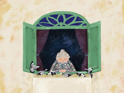 Kindness to others adobe art artwork birds children book illustration digital dribbble grandma home illustration illustration art lockdown quarantine stayhome staysafe window