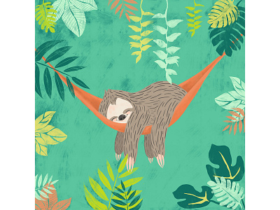 SLEEPY SLOTH adobe animal art cute cute illustration design green illustration illustrator jungle nature plants relax simple sleepy sloth sloths