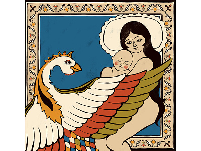 Birth of Rostam adobe art baby bird digital folk folk art folktale hand drawn illustration literature mom myth persian simurgh
