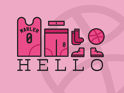 Hello, Dribbble! basketball debut flat design illustration thanks